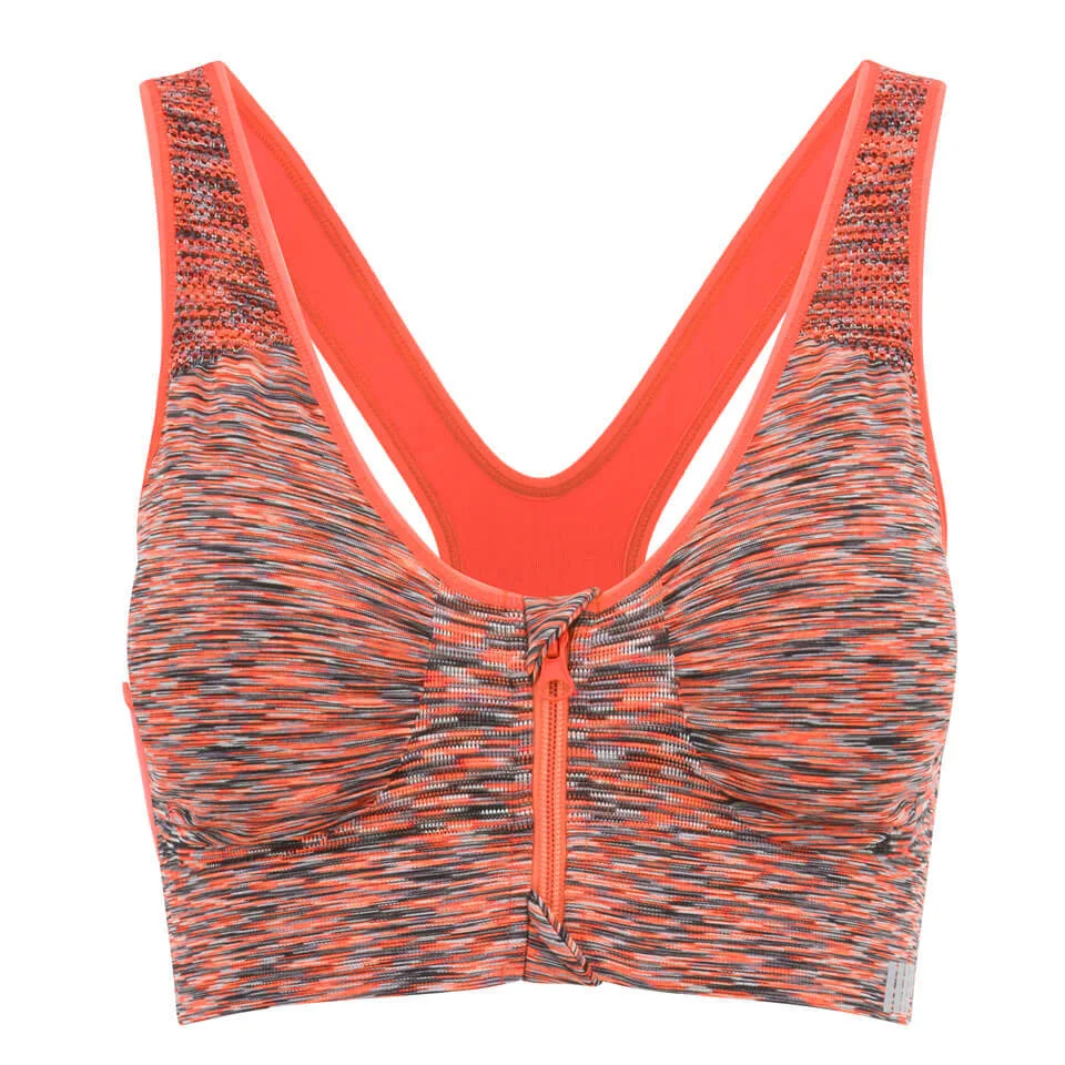Women's Medium Support Zip Front Sports Bra - Orange Marl Image 1